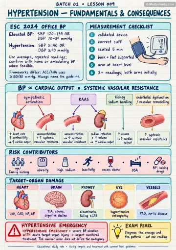 Handwritten one-page note: hypertension definitions, measurement and evaluation