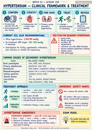 Handwritten one-page note: hypertension treatment and emergencies