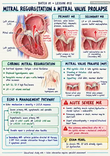 Handwritten one-page note: mitral regurgitation and mitral valve prolapse