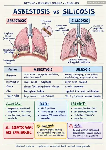 Handwritten one-page note: asbestosis versus silicosis