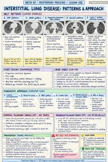 Handwritten one-page note: interstitial lung disease patterns and approach