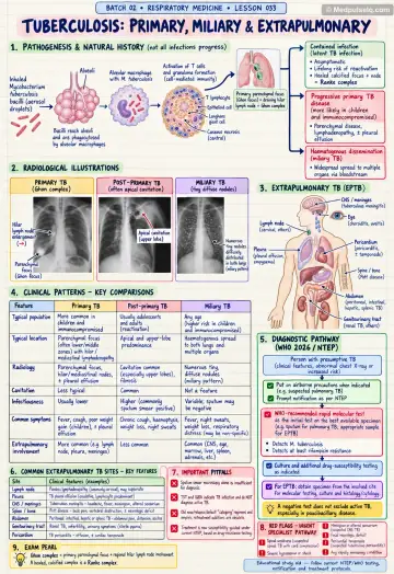Handwritten one-page note: primary, miliary and extrapulmonary tuberculosis