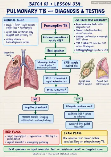 Handwritten one-page note: pulmonary tuberculosis diagnosis and testing