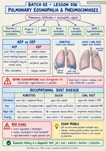 Handwritten one-page note: pulmonary eosinophilia and pneumoconioses