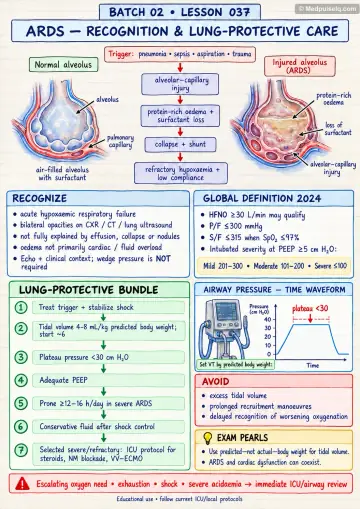 Handwritten one-page note: ARDS recognition and lung-protective care