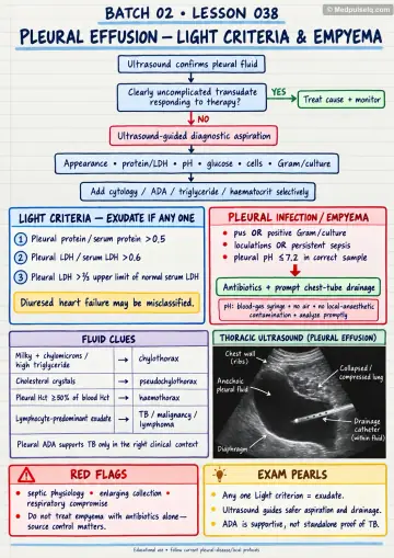 Handwritten one-page note: pleural effusion, Light criteria and empyema