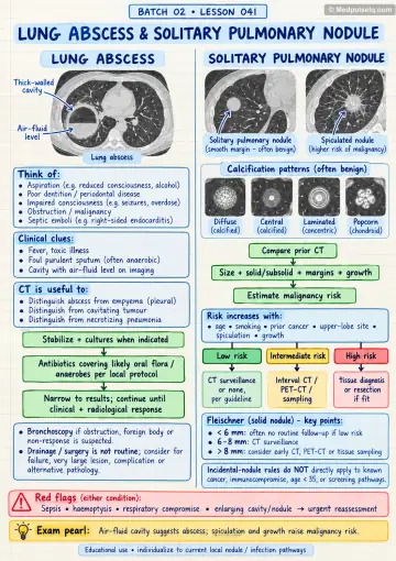 Handwritten one-page note: lung abscess and solitary pulmonary nodule