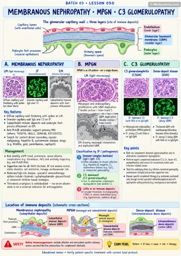 Handwritten one-page note: membranous nephropathy, MPGN and C3 glomerulopathy
