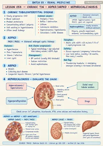 Handwritten one-page note: chronic TIN, ADPKD, ARPKD and nephrocalcinosis