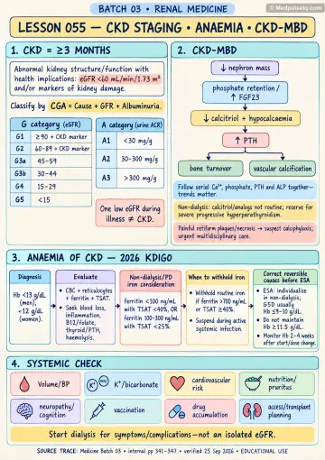 Handwritten one-page note: CKD staging, anaemia and CKD-MBD