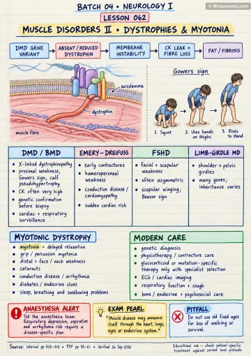 Handwritten one-page note: dystrophin pathway, Gowers sign, muscular dystrophy patterns and modern care