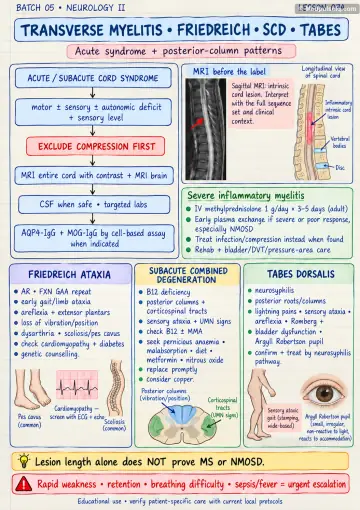 Handwritten one-page note: transverse myelitis, Friedreich ataxia, SCD and tabes