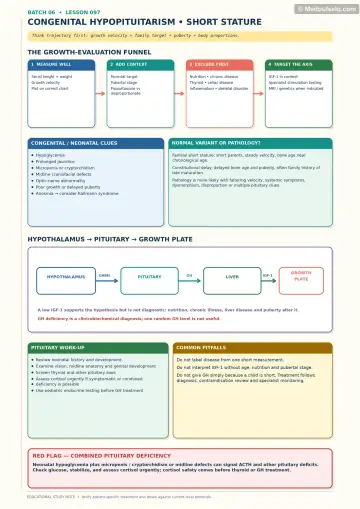Handwritten one-page note: congenital hypopituitarism and short stature