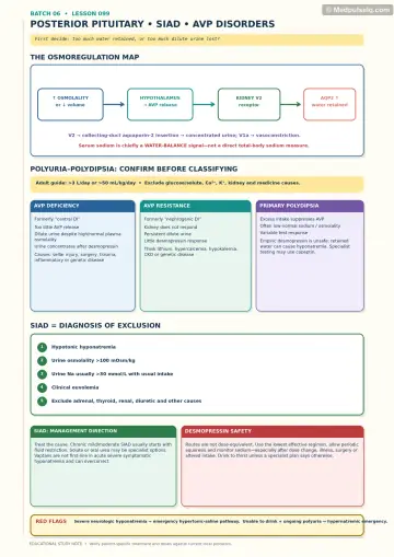 Handwritten one-page note: posterior pituitary, siad and avp disorders