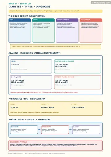 Handwritten one-page note: diabetes types and diagnosis