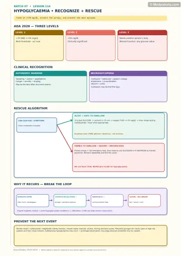 Handwritten one-page note: hypoglycaemia levels, recognition and rescue