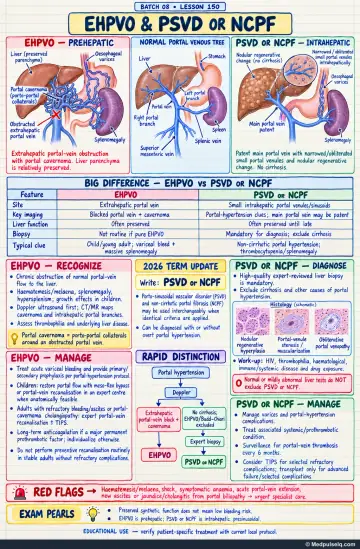 Handwritten one-page note: EHPVO and PSVD or NCPF as non-cirrhotic portal-hypertension patterns