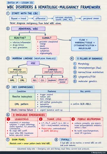 Handwritten one-page note: white-cell disorders and a haematologic-malignancy diagnostic framework