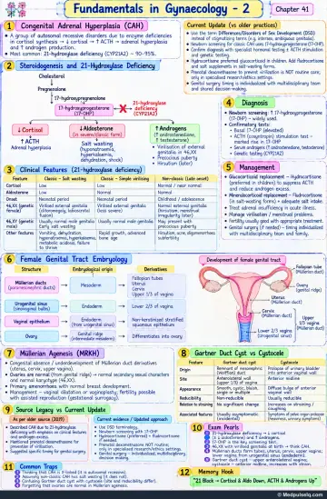 Handwritten one-page note: CAH, DSD updates and female genital tract embryology