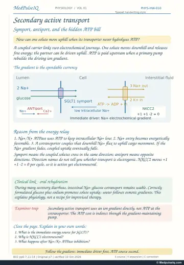 Handwritten one-page note: symport, antiport and the indirect ATP cost