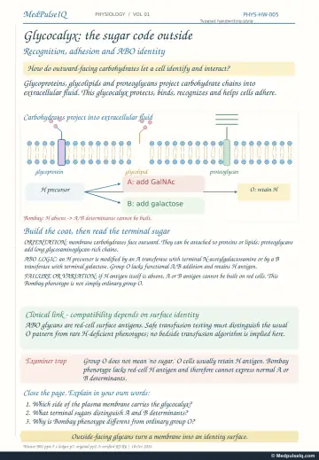 Handwritten one-page note: glycocalyx, ABO antigens and the Bombay phenotype