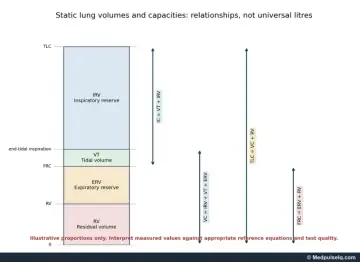 Diagram: static lung volumes and capacities from residual volume to total lung capacity